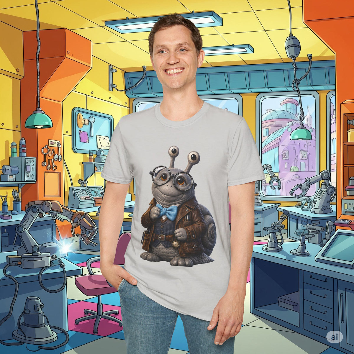 Cute Nerdy Snail Shirt | Steampunk Professor Snail Graphic Tee | Funny Bookworm Animal T-Shirt