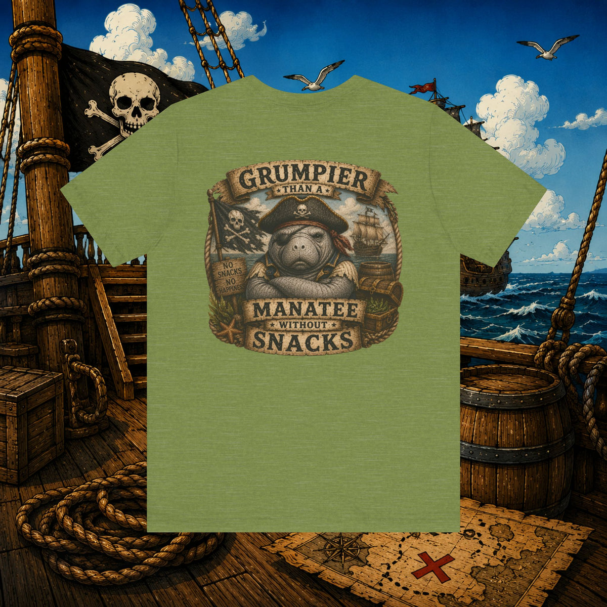 Grumpier Than a Manatee Without Snacks | Funny Pirate Manatee T-Shirt