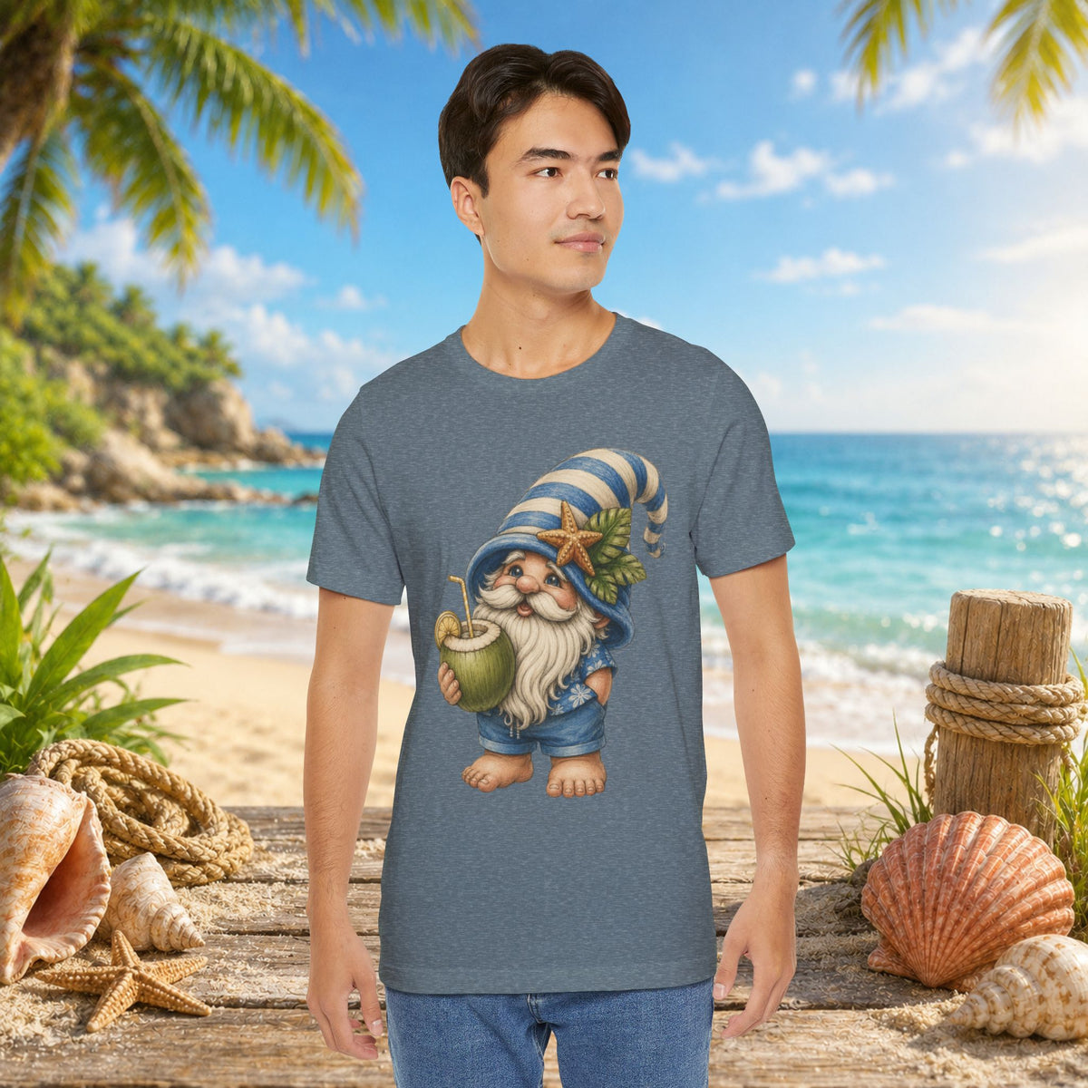 Beach Gnome Drinking Coconut | Coastal Summer Gnome Illustration