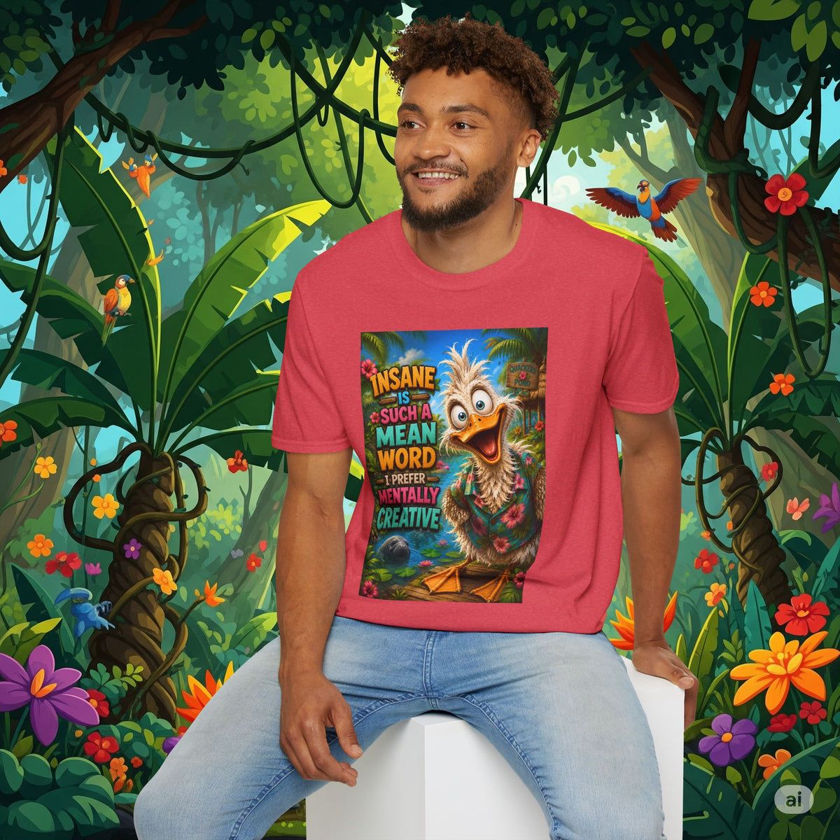 Insane Is Such a Mean Word I Prefer Mentally Creative Funny Duck Shirt | Crazy Ostrich Hawaiian Tee Background