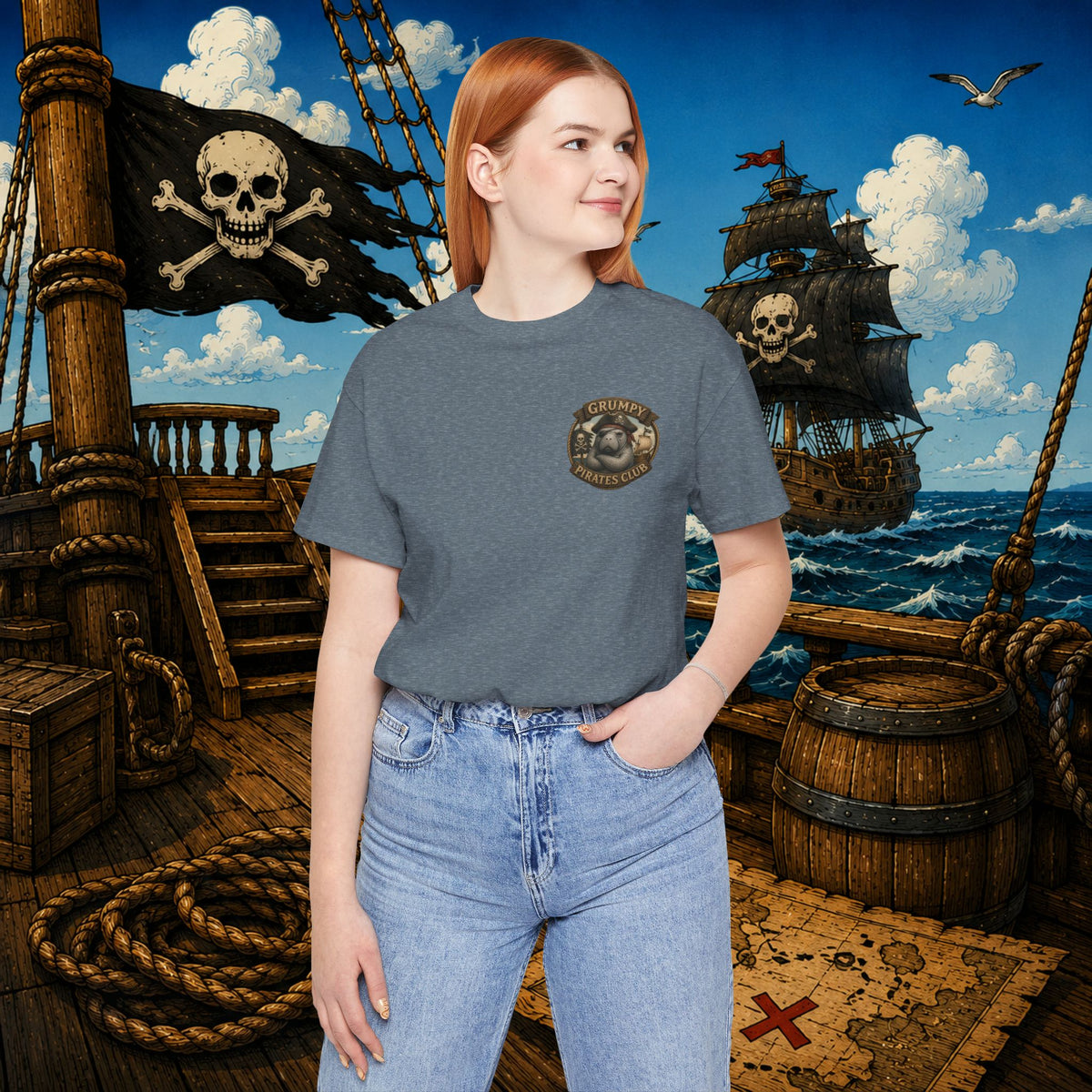 Beware of Old Pirates With Nothing Left to Prove | Grumpy Pirate Club Manatee T-Shirt