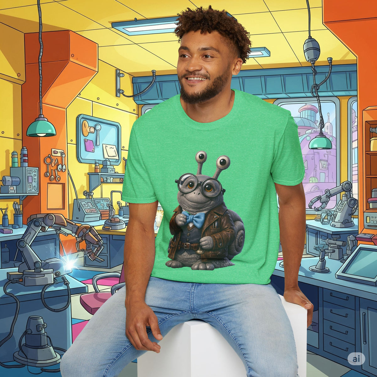 Cute Nerdy Snail Shirt | Steampunk Professor Snail Graphic Tee | Funny Bookworm Animal T-Shirt