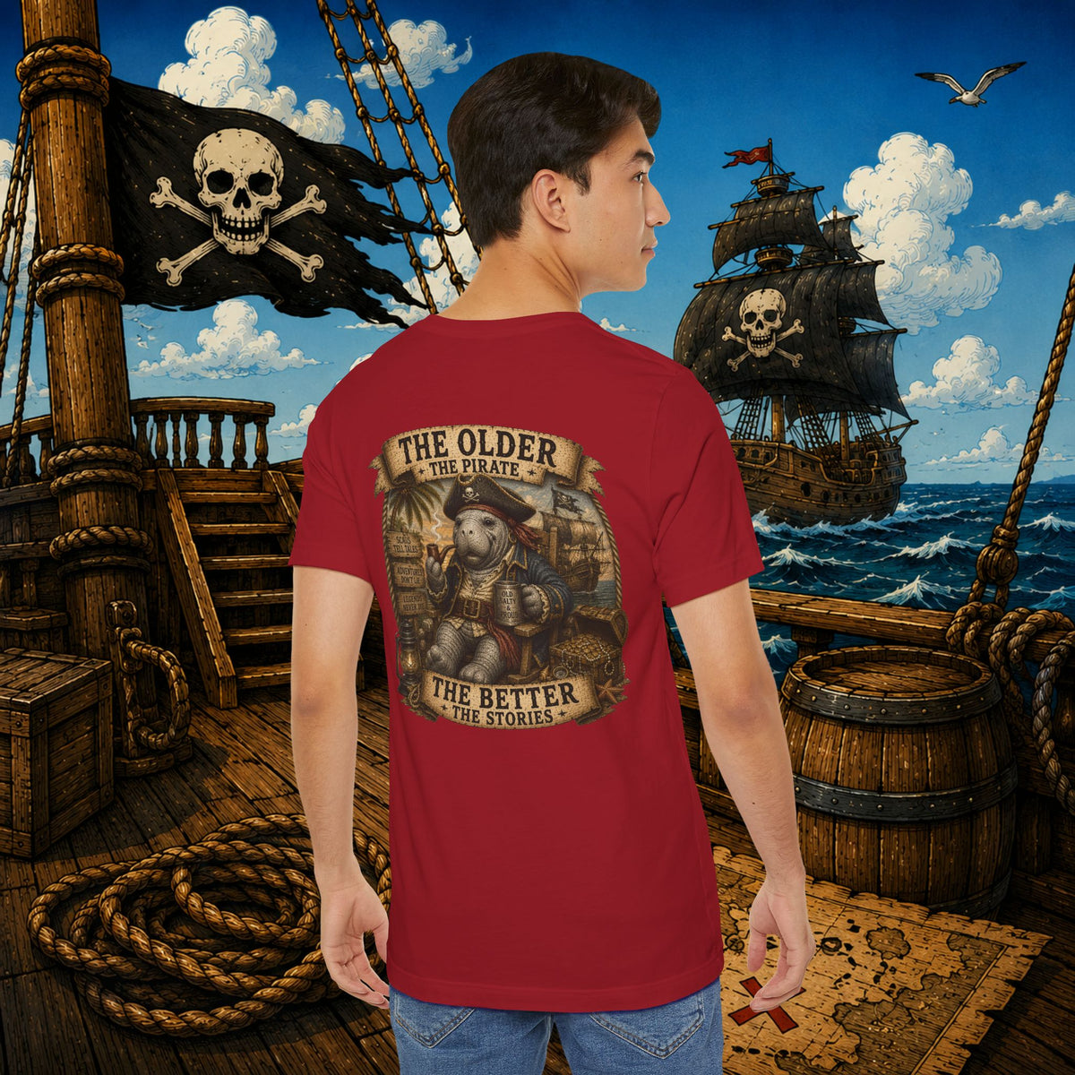 The Older the Pirate, The Better the Stories | Grumpy Pirate Club Manatee T-Shirt