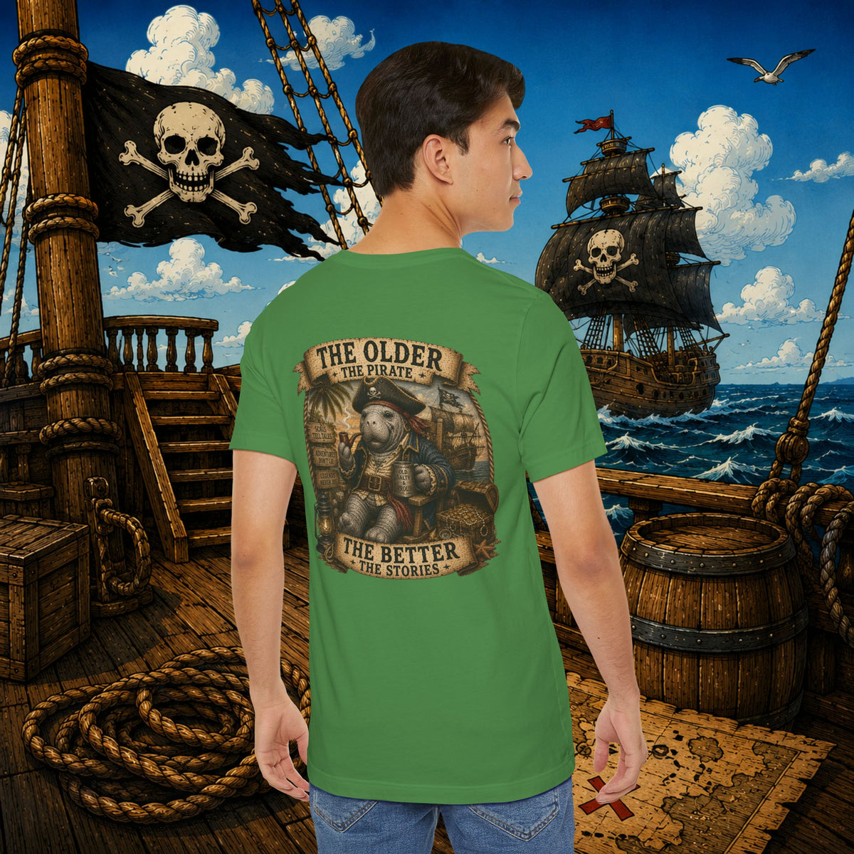 The Older the Pirate, The Better the Stories | Grumpy Pirate Club Manatee T-Shirt