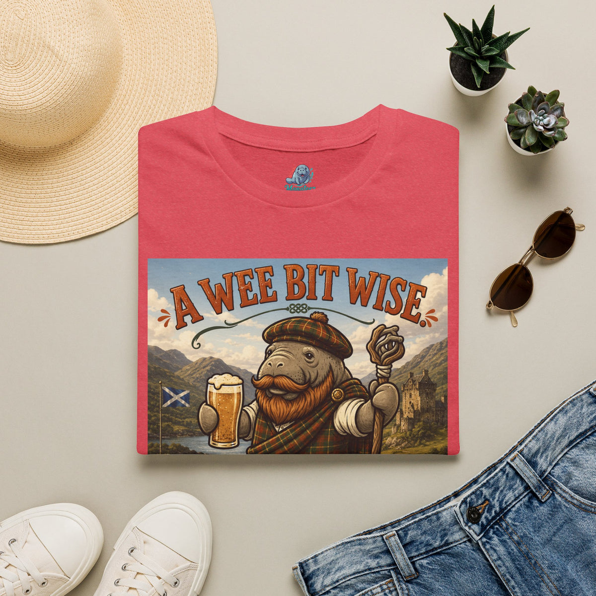 A Wee Bit Wise A Whole Lot Opinionated Shirt | Funny Scottish Manatee Tee | Highland Humor Graphic T-Shirt