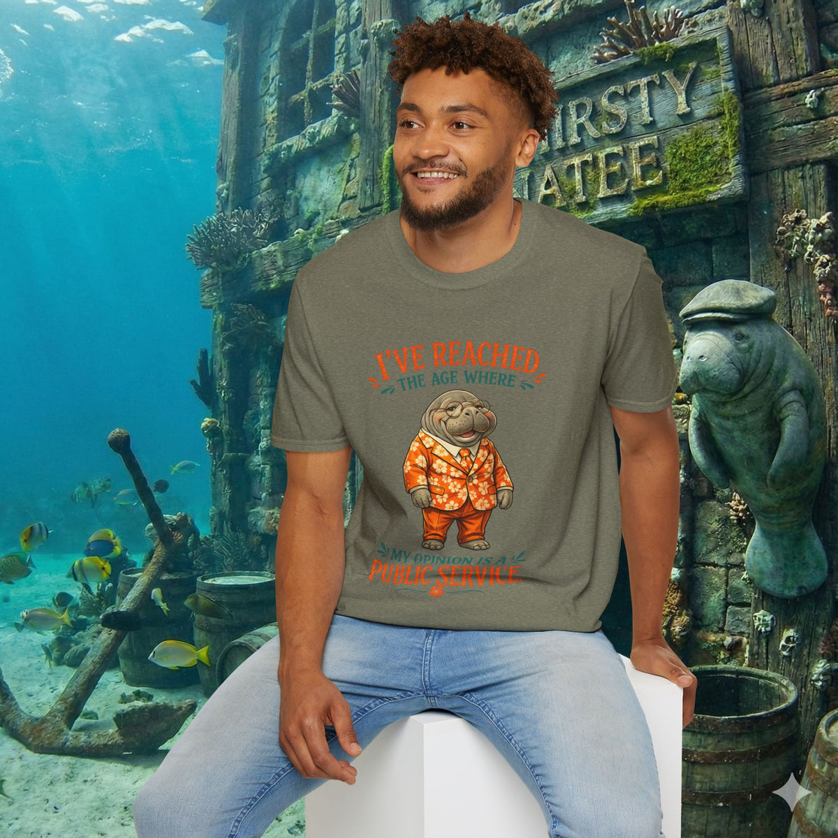 I've Reached the Age Where My Opinion Is a Public Service Shirt | Funny Manatee Tee | Senior Humor Graphic T-Shirt
