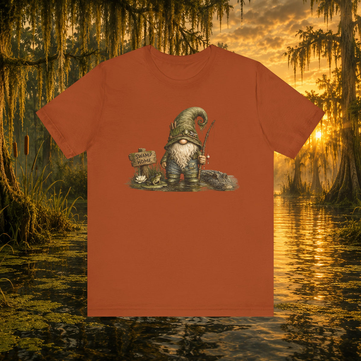 Swamp Gnome Shirt, Southern Swamp Life Tee, Fishing Gnome T-Shirt, Bayou Gnome Shirt, Alligator Gnome, Frog Lover Gift, Country Swamp Shirt