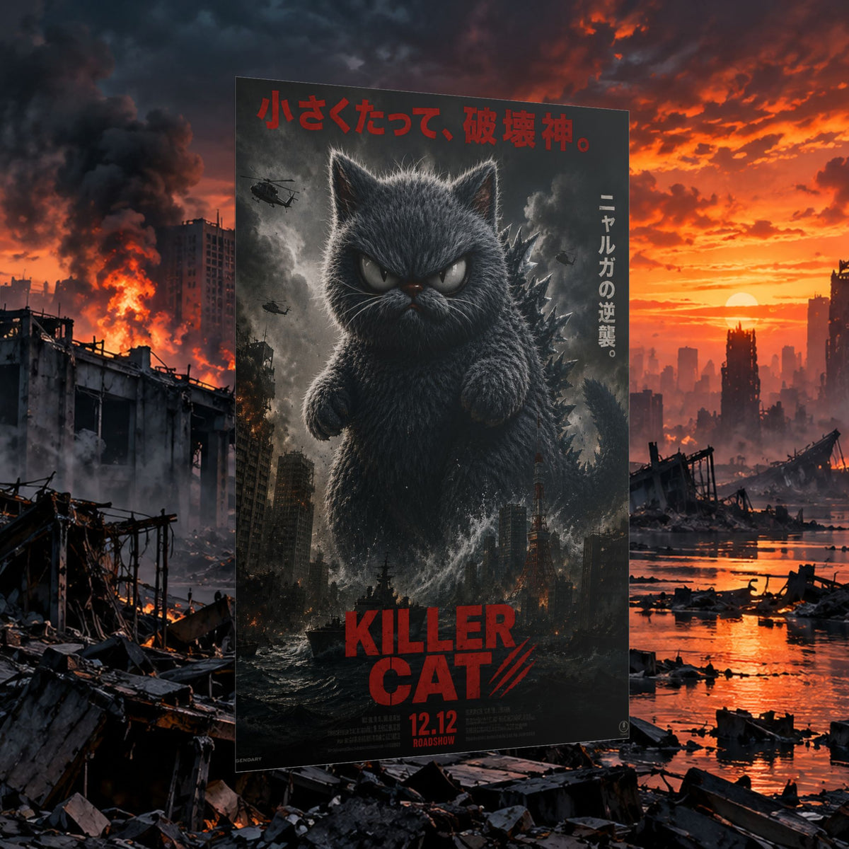 Copy of Rolled Poster – Giant Angry Cat Kaiju Anime Wall Art