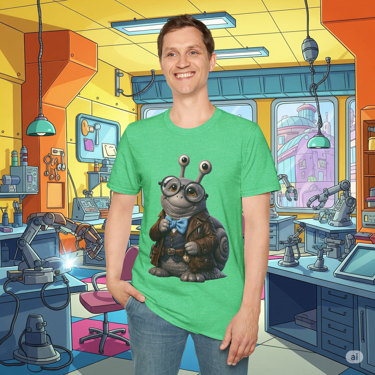 Cute Nerdy Snail Shirt | Steampunk Professor Snail Graphic Tee | Funny Bookworm Animal T-Shirt