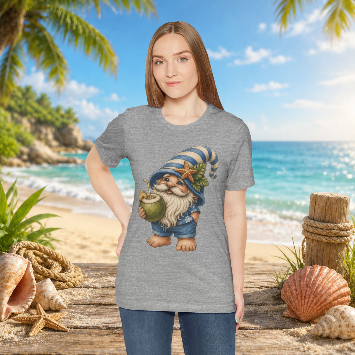 Beach Gnome Drinking Coconut | Coastal Summer Gnome Illustration