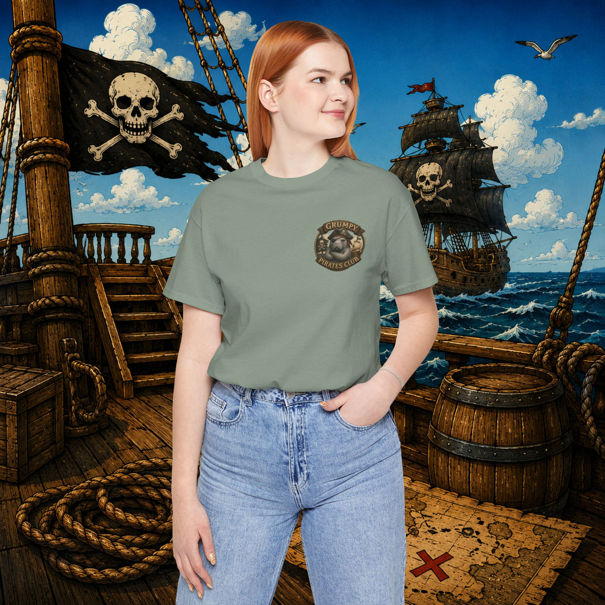 Grumpier Than a Manatee Without Snacks | Funny Pirate Manatee T-Shirt