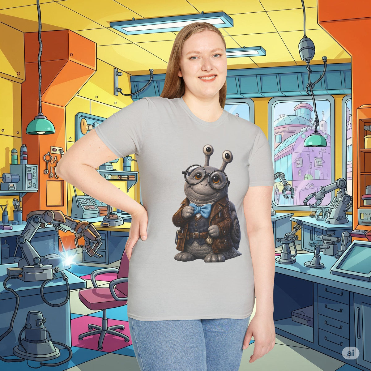 Cute Nerdy Snail Shirt | Steampunk Professor Snail Graphic Tee | Funny Bookworm Animal T-Shirt