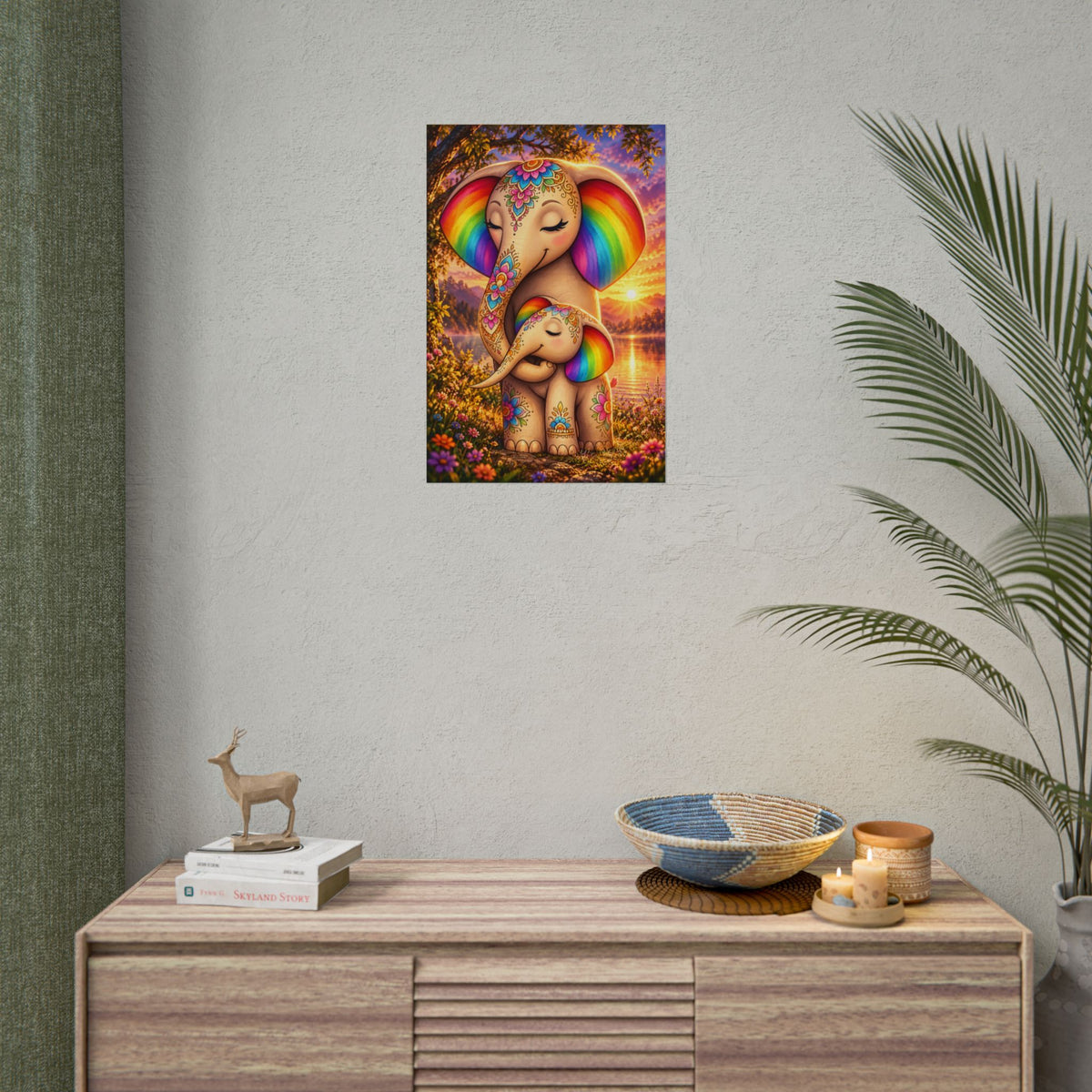 Rainbow Elephant Family Rolled Poster