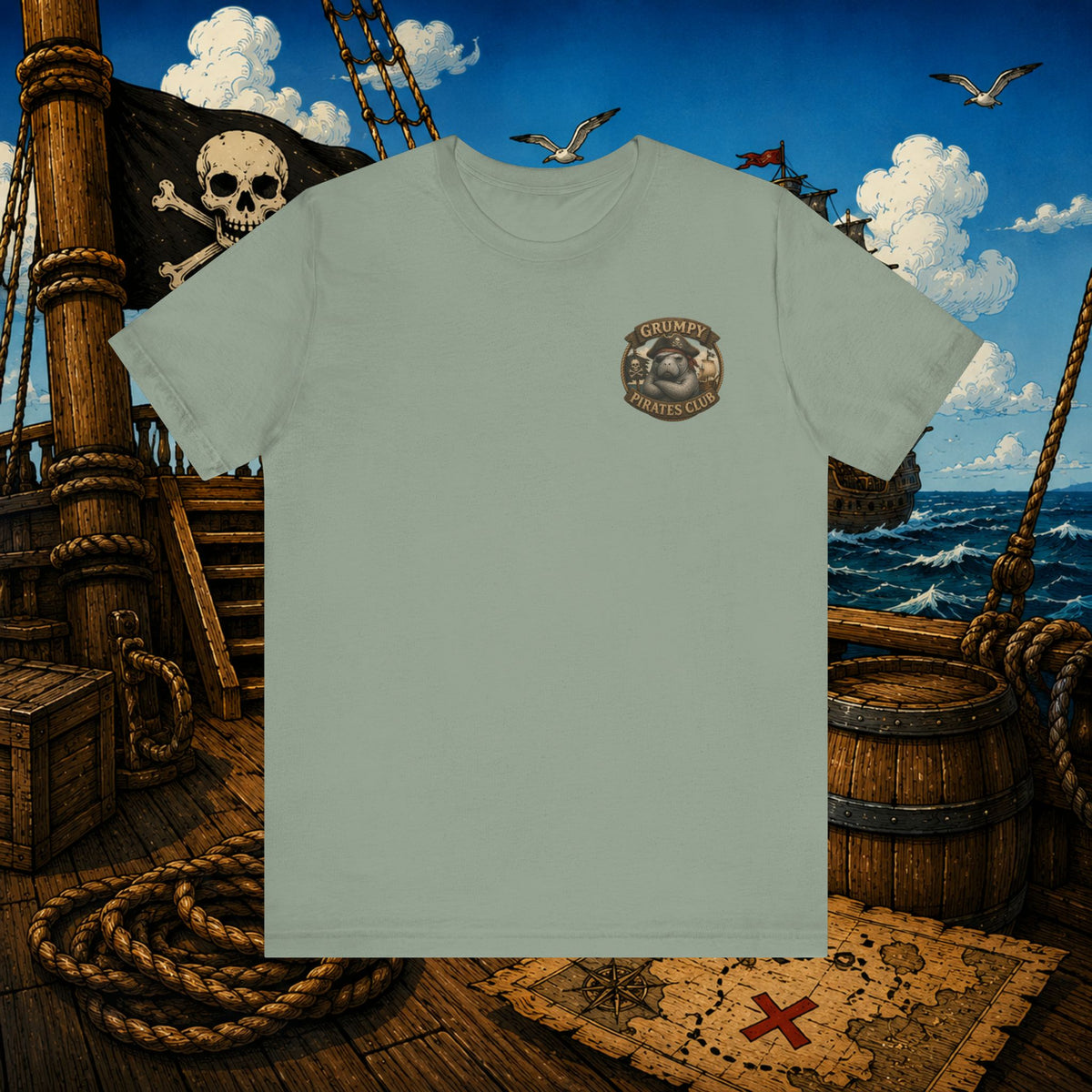 Grumpier Than a Manatee Without Snacks | Funny Pirate Manatee T-Shirt