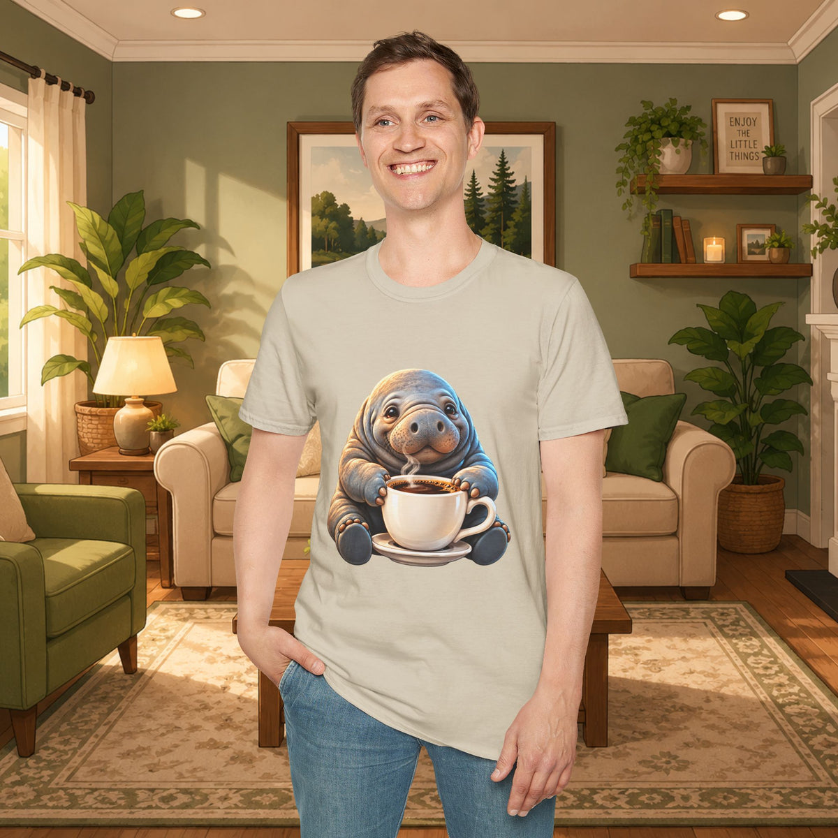 Manatee Drinking Coffee T-Shirt
