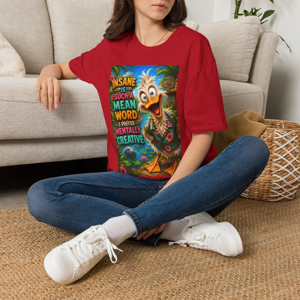 Insane Is Such a Mean Word I Prefer Mentally Creative Funny Duck Shirt | Crazy Ostrich Hawaiian Tee Background