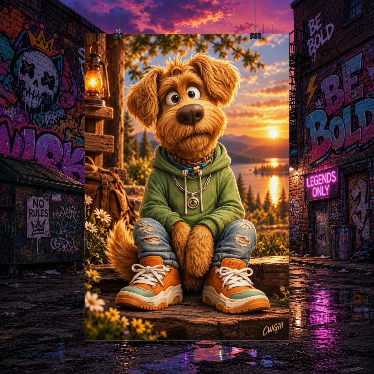 Rolled Poster – Whimsical Adventure Dog Sunset Wall Art