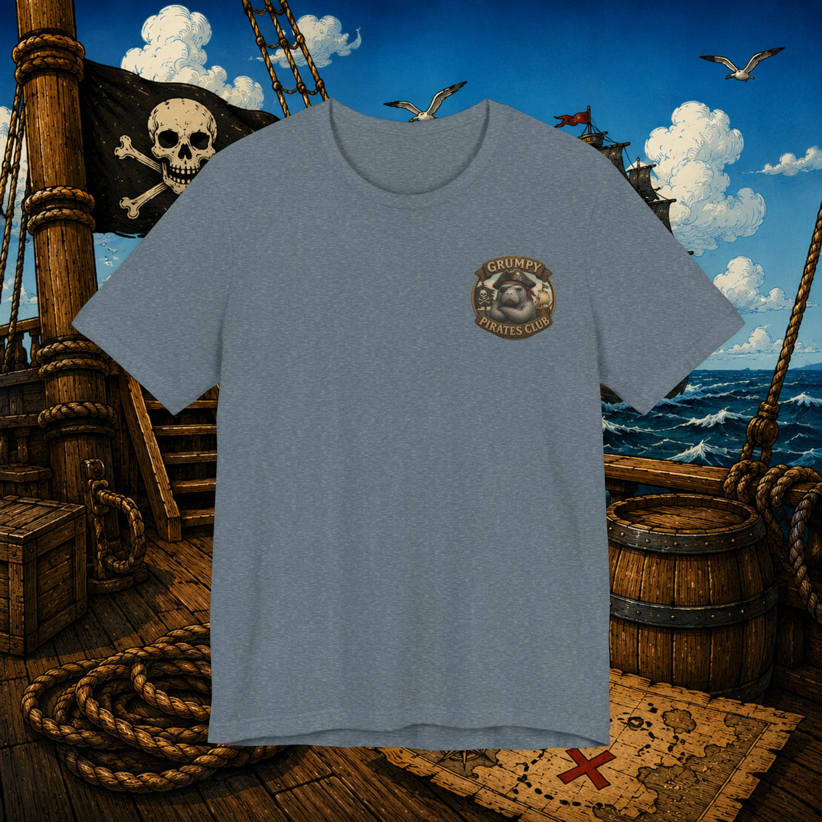 The Older the Pirate, The Better the Stories | Grumpy Pirate Club Manatee T-Shirt