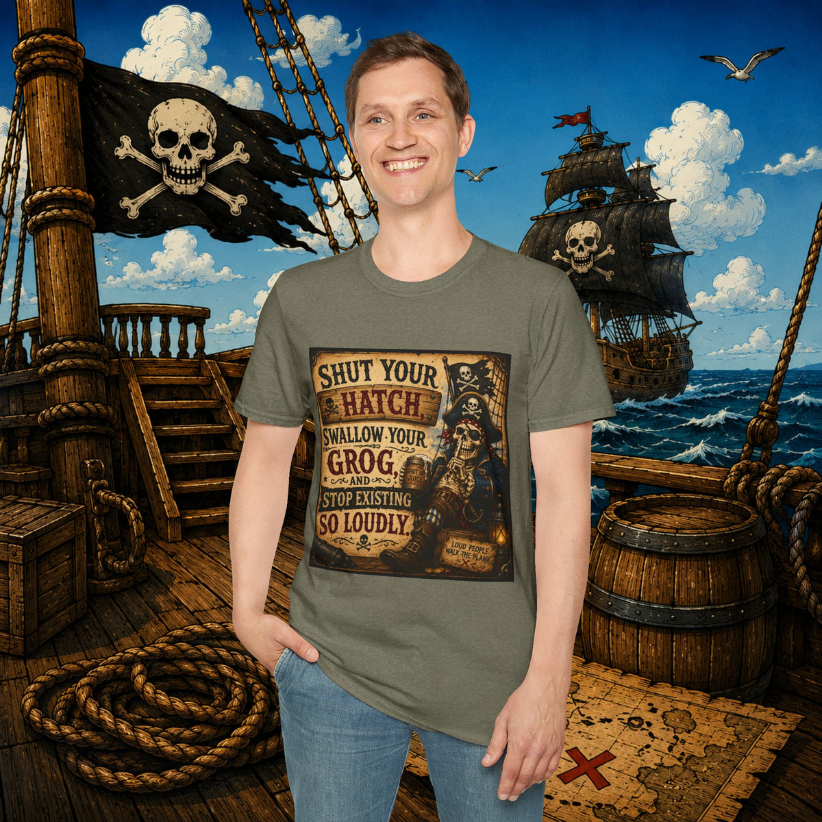 Shut Your Hatch Swallow Your Grog Pirate T-Shirt