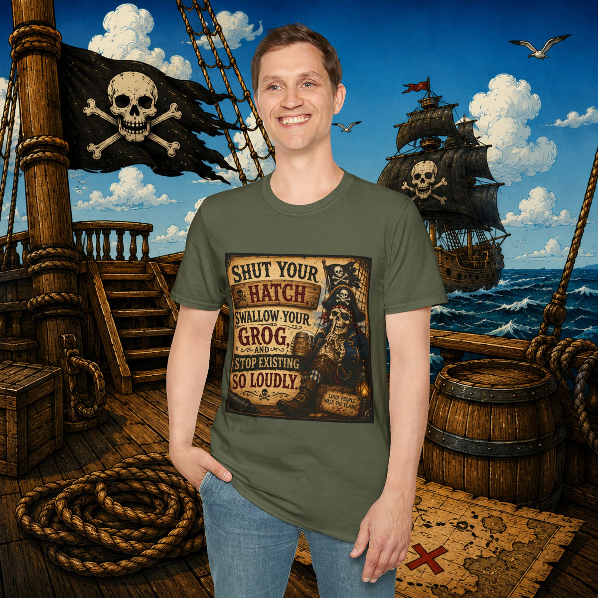 Shut Your Hatch Swallow Your Grog Pirate T-Shirt