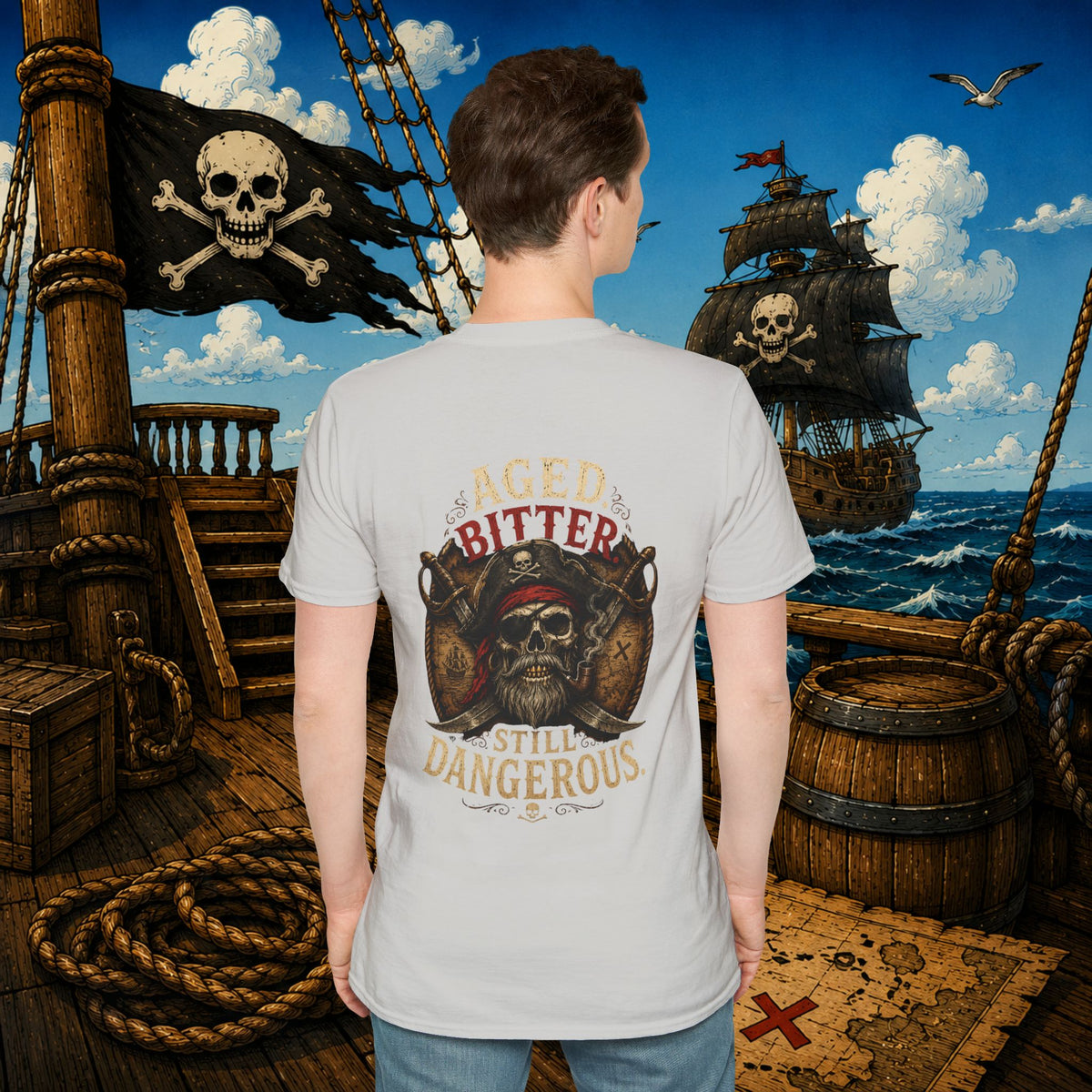 Aged Bitter Still Dangerous Pirate Skull Shirt β Funny Old Pirate Graphic Tee