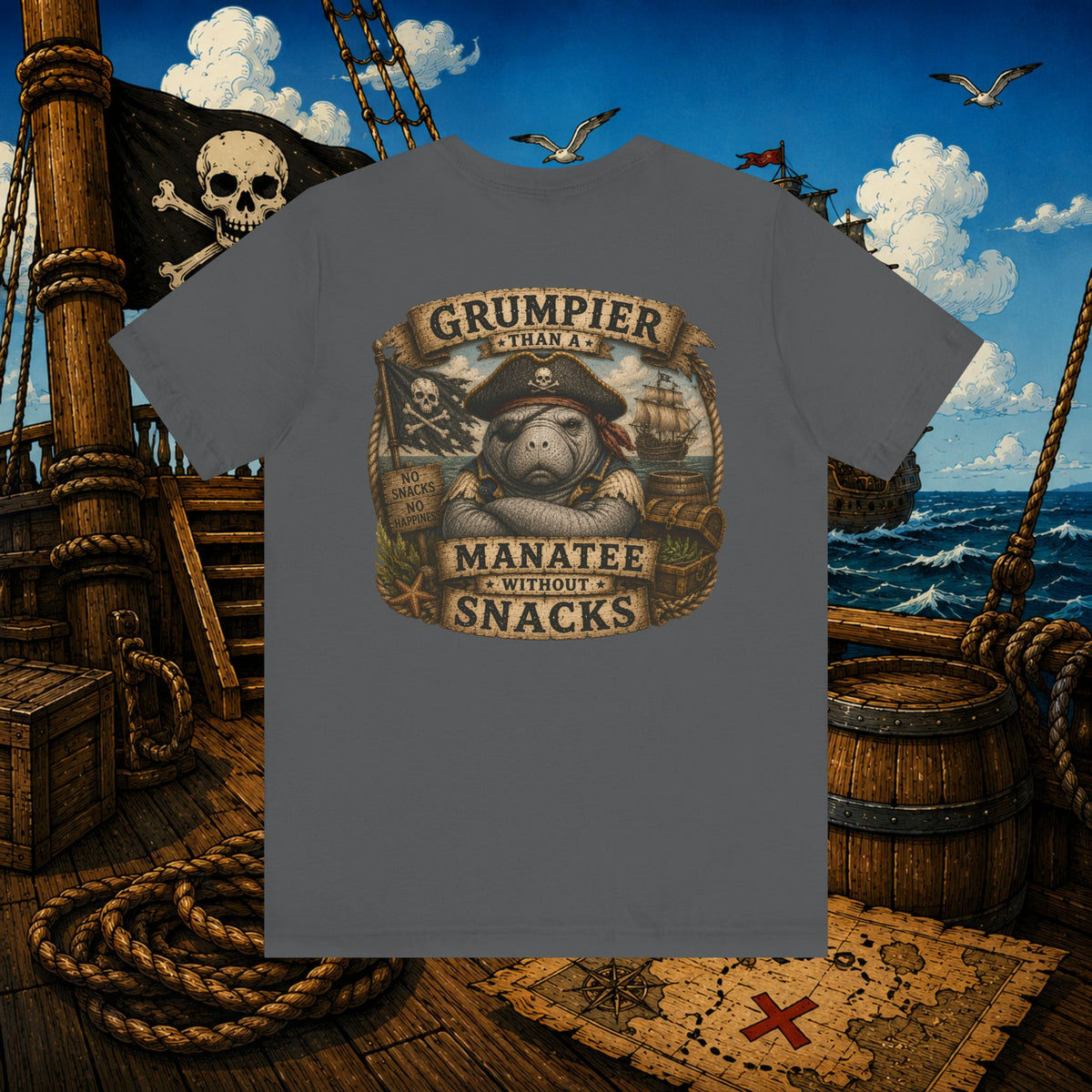Grumpier Than a Manatee Without Snacks | Funny Pirate Manatee T-Shirt