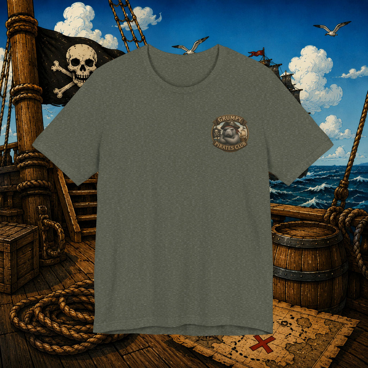 Grumpier Than a Manatee Without Snacks | Funny Pirate Manatee T-Shirt