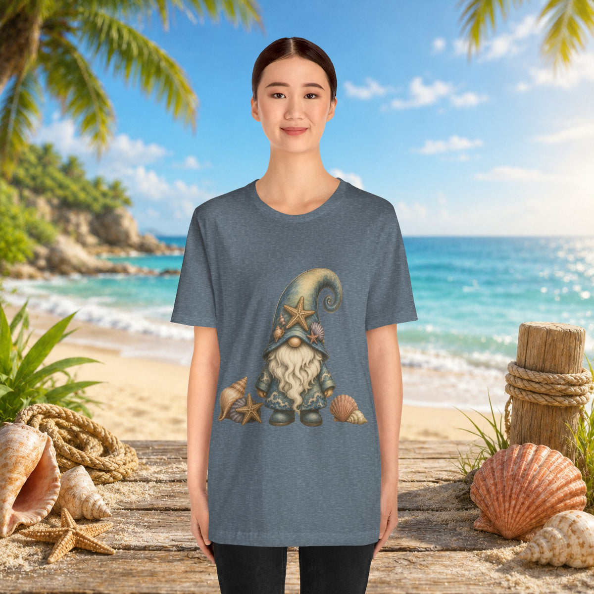 Beach Gnome with Seashells and Starfish | Coastal Nautical Fantasy Art