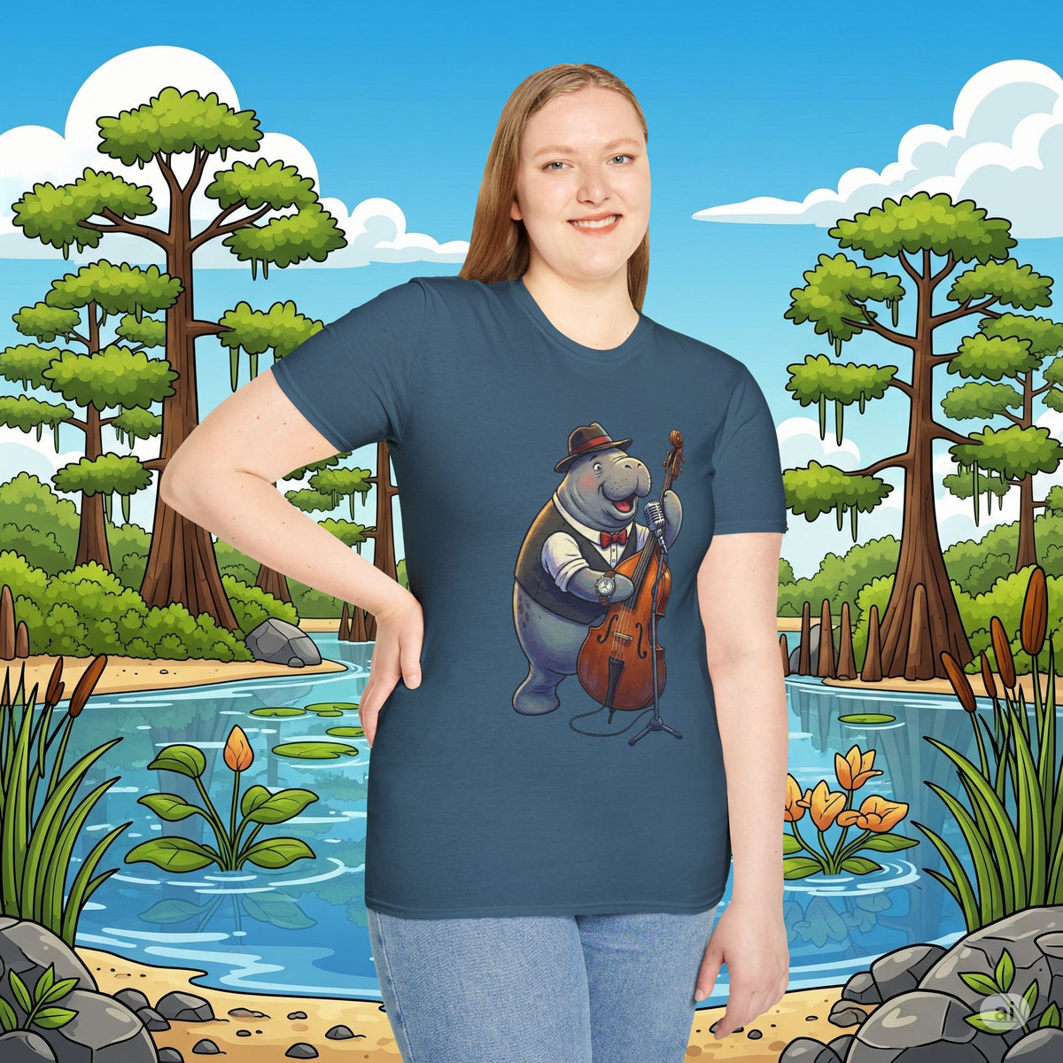 Mack the Manatee on Bass Softstyle T-Shirt