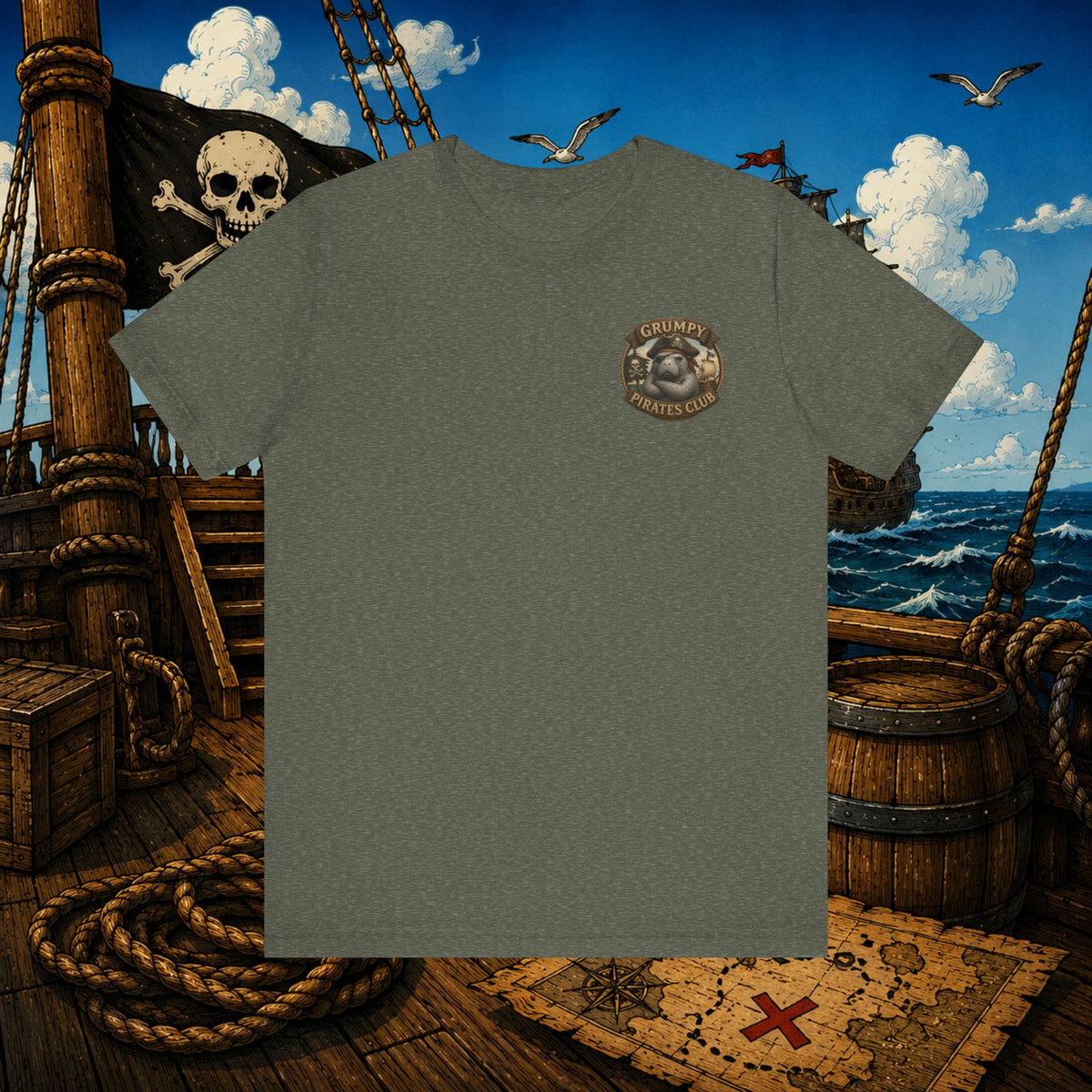 Beware of Old Pirates With Nothing Left to Prove | Grumpy Pirate Club Manatee T-Shirt
