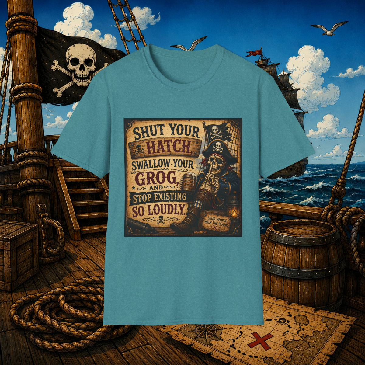 Shut Your Hatch Swallow Your Grog Pirate T-Shirt