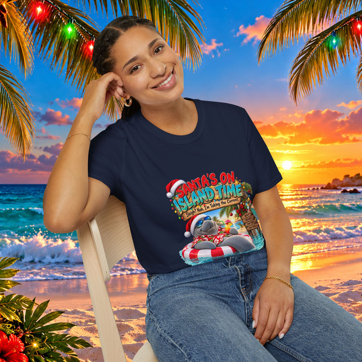 Santa’s on Island Time Christmas Beach T-Shirt