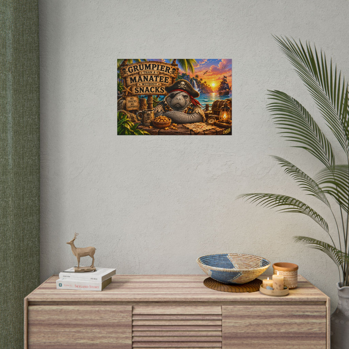 Grumpier Than a Manatee Without Snacks Pirate Manatee Rolled Poster