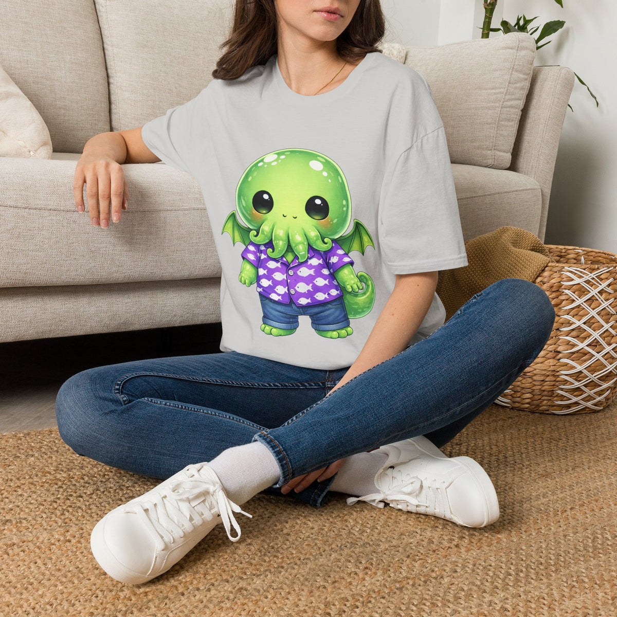 Cute Cthulhu Hawaiian Shirt T-Shirt | Kawaii Lovecraft Monster Graphic Tee | Adorable Tentacle Creature Shirt