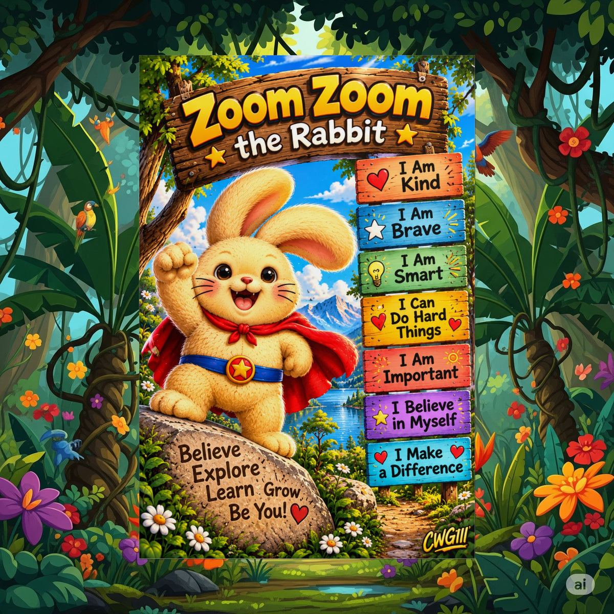 Zoom Zoom the Rabbit Inspirational Rolled Poster