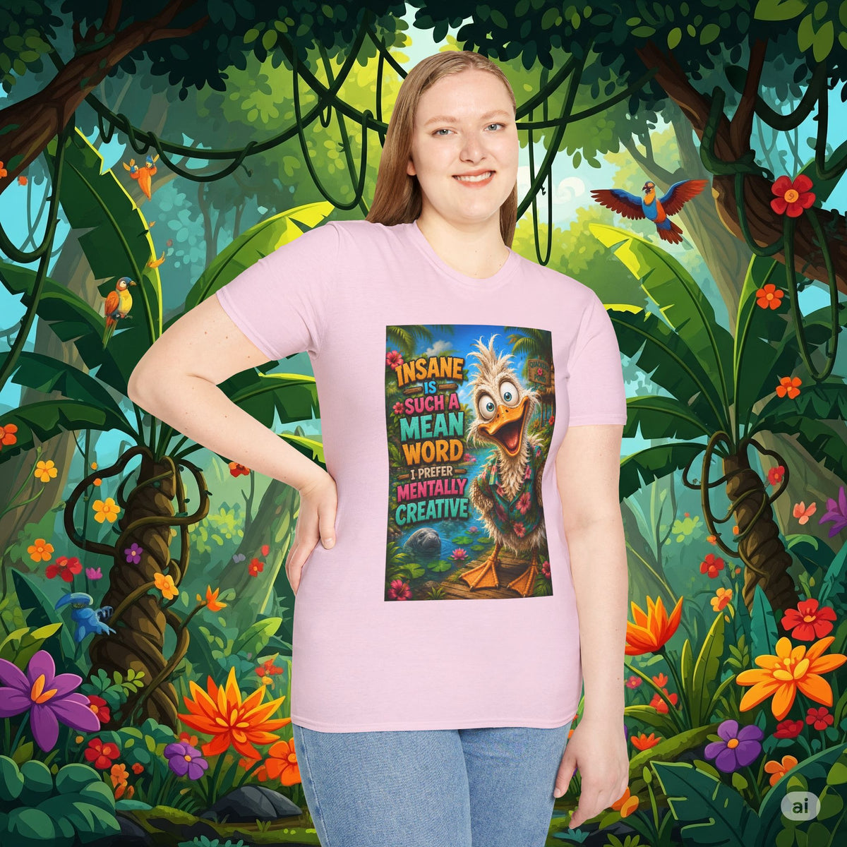 Insane Is Such a Mean Word I Prefer Mentally Creative Funny Duck Shirt | Crazy Ostrich Hawaiian Tee Background