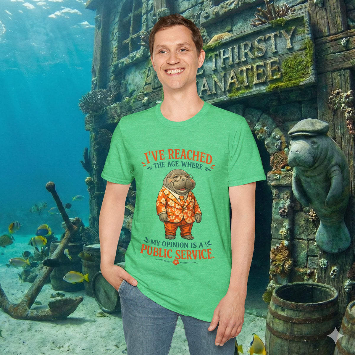 I've Reached the Age Where My Opinion Is a Public Service Shirt | Funny Manatee Tee | Senior Humor Graphic T-Shirt