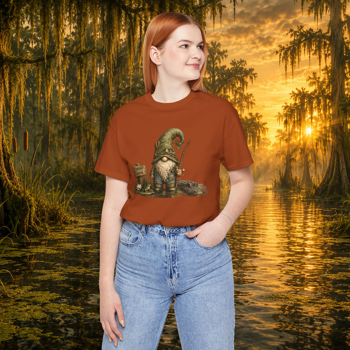 Swamp Gnome Shirt, Southern Swamp Life Tee, Fishing Gnome T-Shirt, Bayou Gnome Shirt, Alligator Gnome, Frog Lover Gift, Country Swamp Shirt