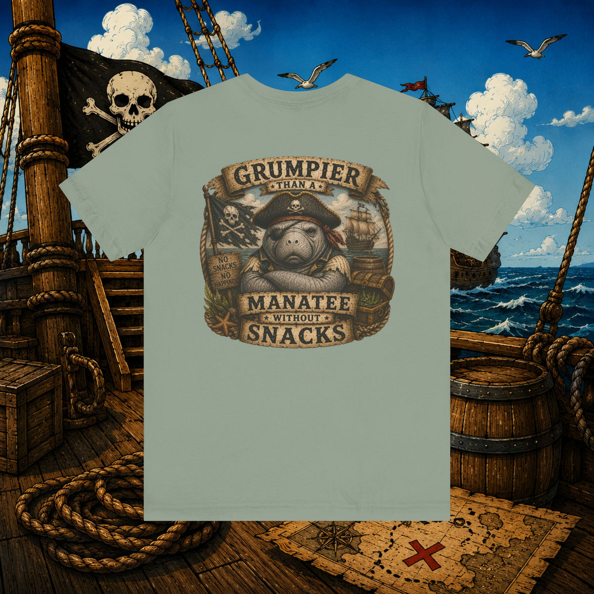 Grumpier Than a Manatee Without Snacks | Funny Pirate Manatee T-Shirt