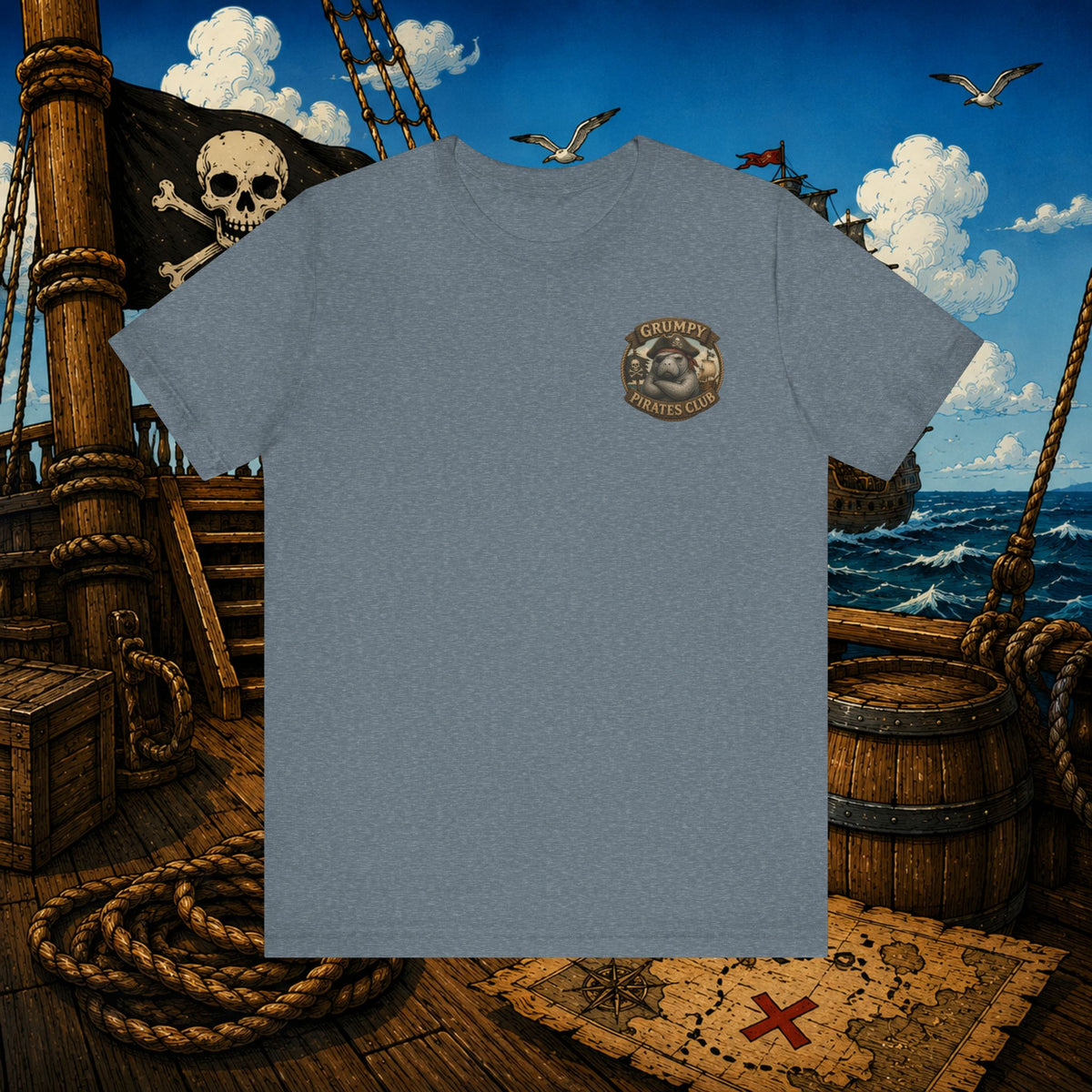 Beware of Old Pirates With Nothing Left to Prove | Grumpy Pirate Club Manatee T-Shirt
