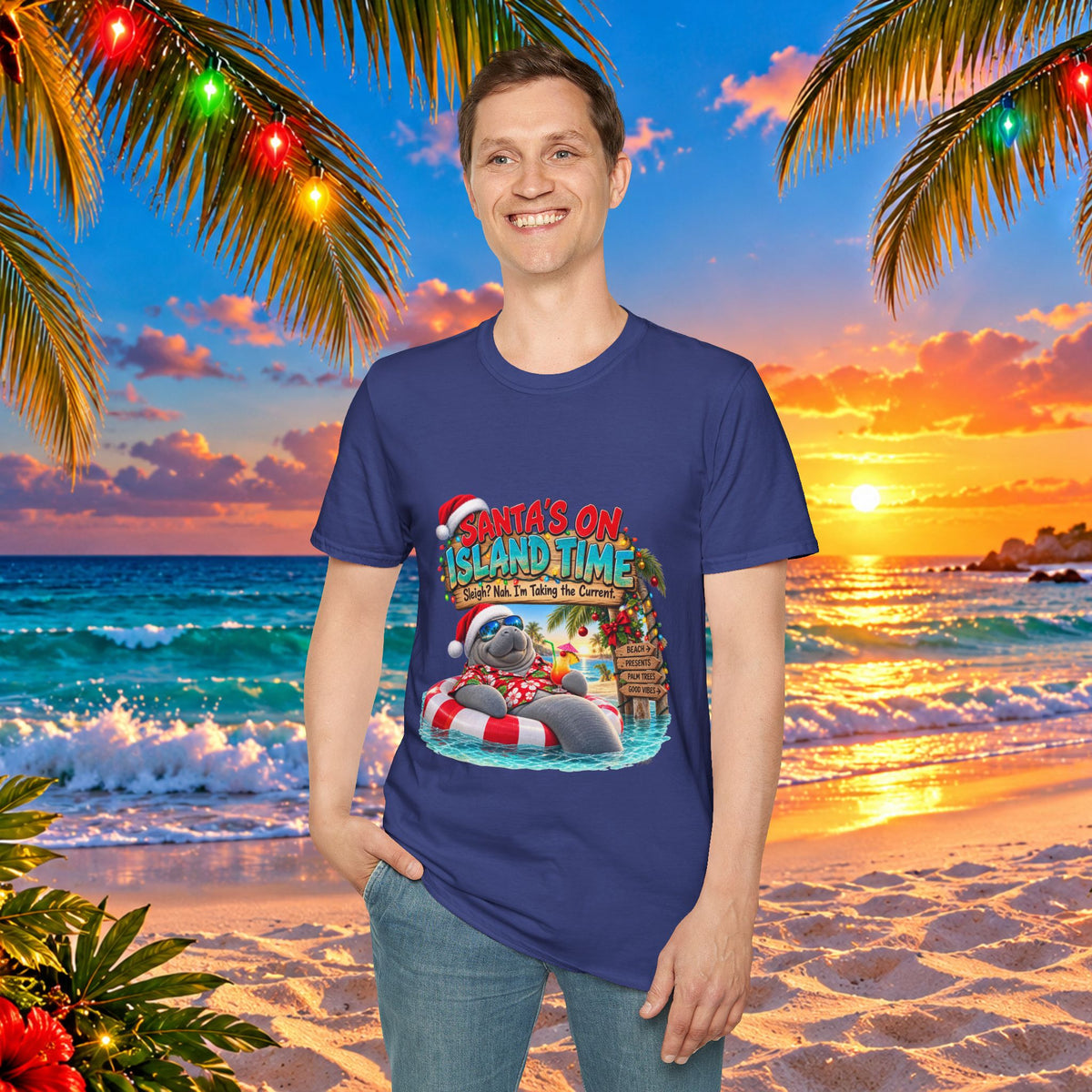 Santa’s on Island Time Christmas Beach T-Shirt