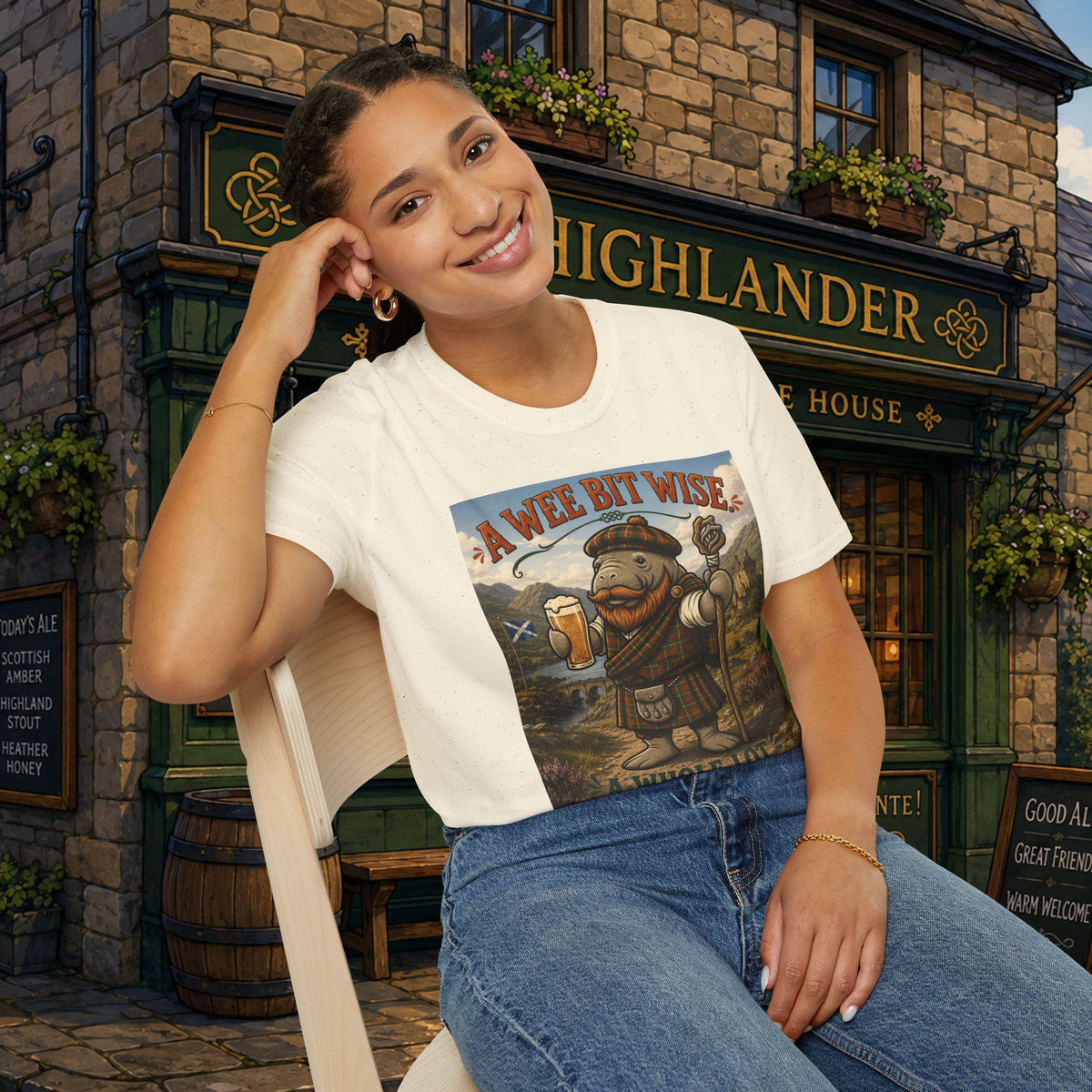 A Wee Bit Wise A Whole Lot Opinionated Shirt | Funny Scottish Manatee Tee | Highland Humor Graphic T-Shirt