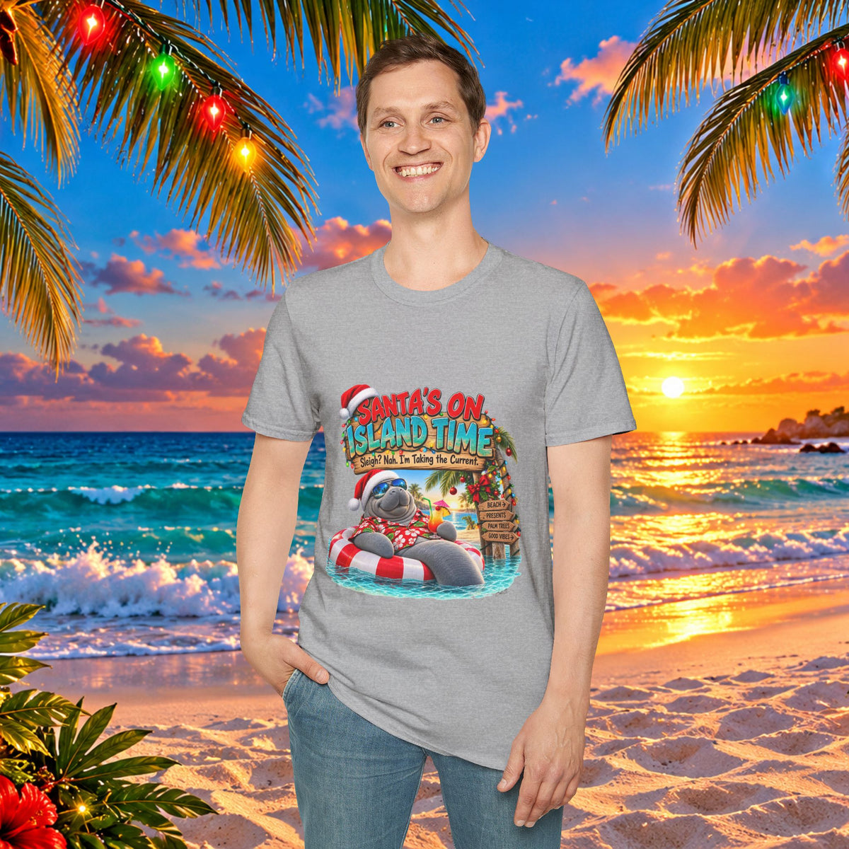 Santa’s on Island Time Christmas Beach T-Shirt
