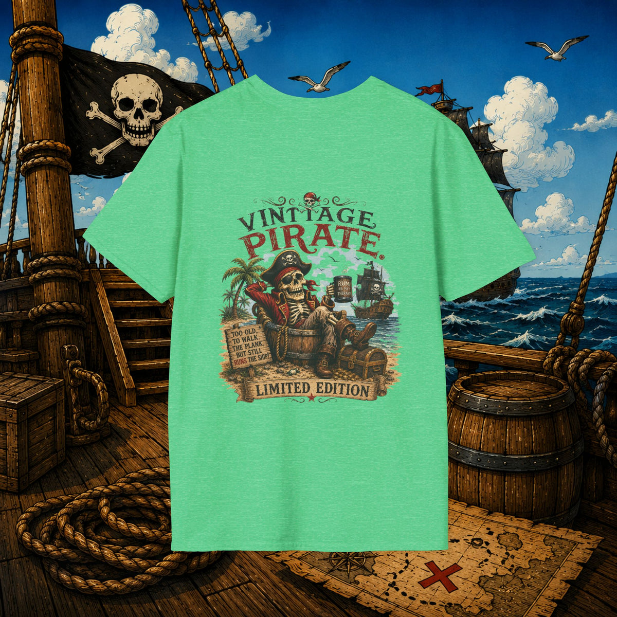 Vintage Pirate Limited Edition – Funny Aging Pirate Skeleton T-Shirt | Old Pirate Humor Tee