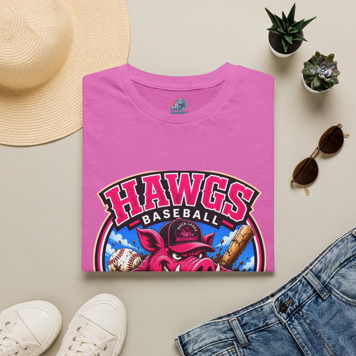 Rock Lakes Mud Hawgs Baseball Shirt | Come On In The Mud's Fine | Funny Pig Baseball Team Tee