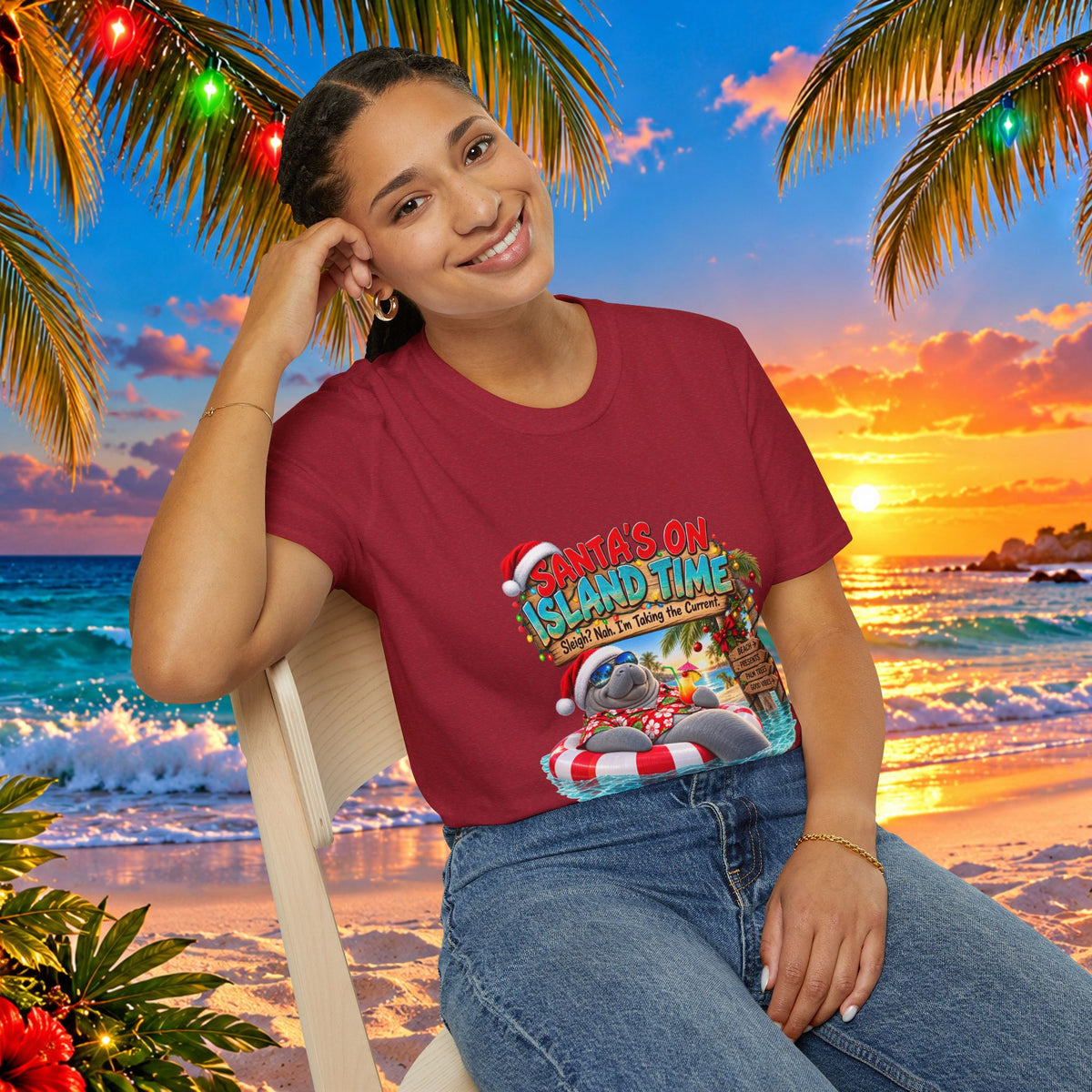 Santa’s on Island Time Christmas Beach T-Shirt