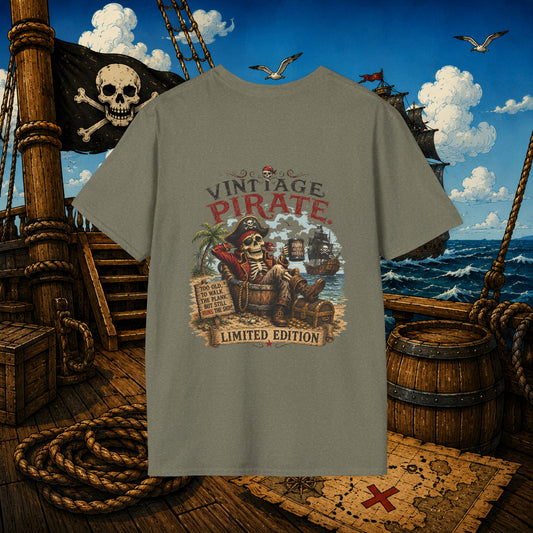 Vintage Pirate Limited Edition – Funny Aging Pirate Skeleton T-Shirt | Old Pirate Humor Tee