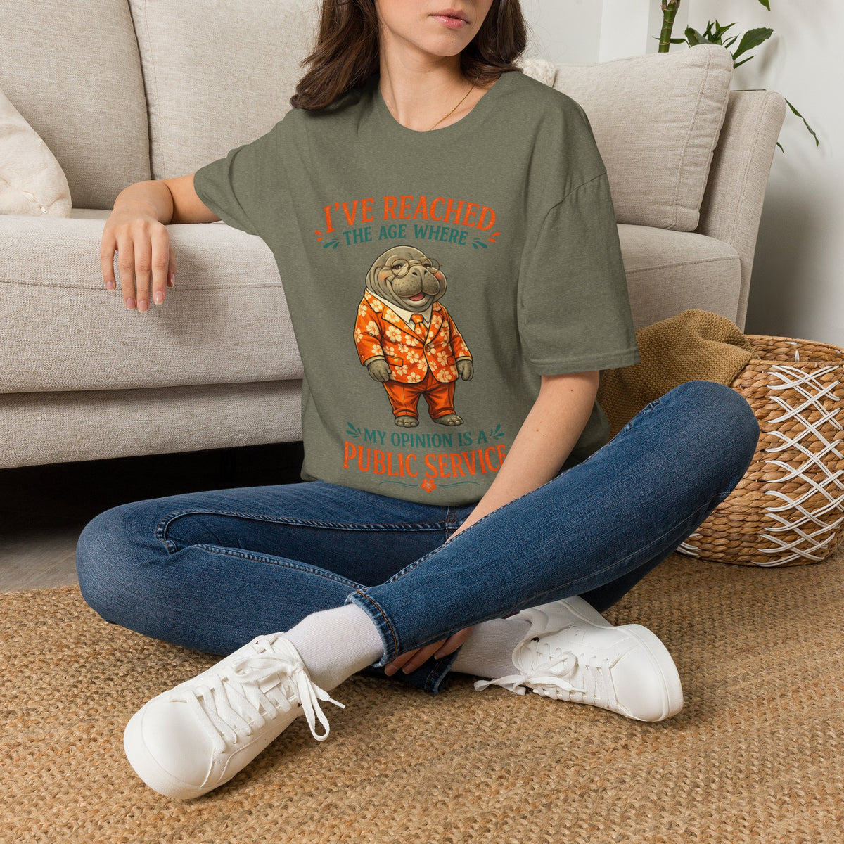 I've Reached the Age Where My Opinion Is a Public Service Shirt | Funny Manatee Tee | Senior Humor Graphic T-Shirt