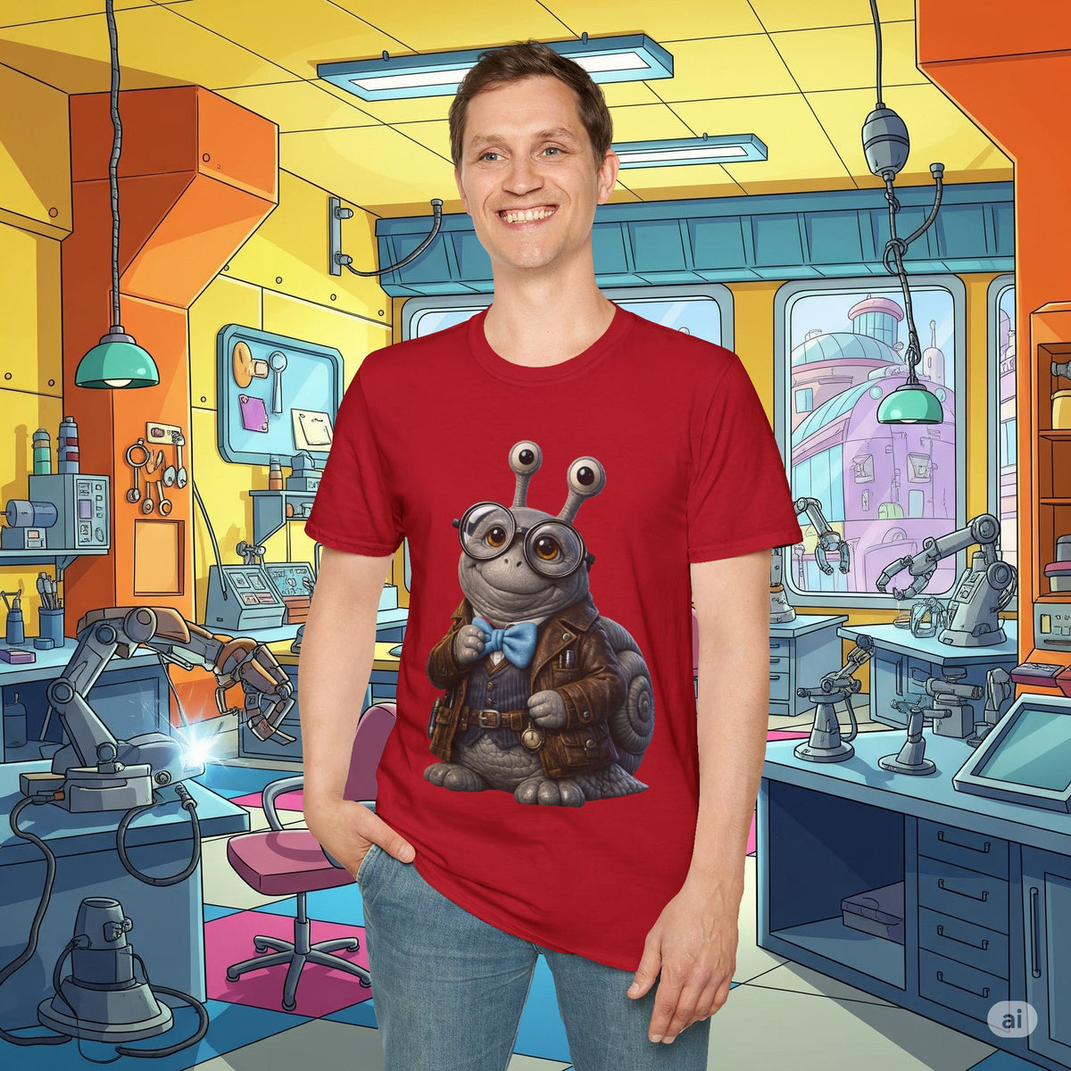Cute Nerdy Snail Shirt | Steampunk Professor Snail Graphic Tee | Funny Bookworm Animal T-Shirt