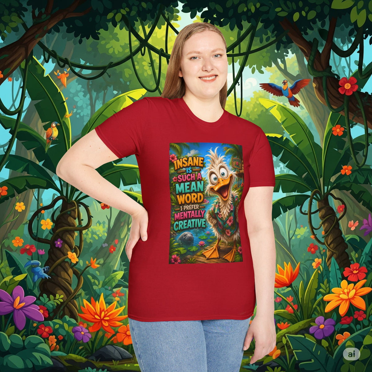 Insane Is Such a Mean Word I Prefer Mentally Creative Funny Duck Shirt | Crazy Ostrich Hawaiian Tee Background